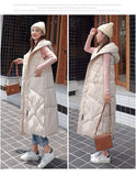 Christmas Gift Extra Long Vest Women Winter Hooded Warm Sleeveless Jackets Solid Bodywarmer Cotton Padded Gilet Long Femme