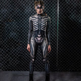 Kukombo Halloween 2023 Hot Halloween Horror Human Skeleton Uniform Skinny Jumpsuit Female Cosplay Halloween Carnival Party Dress Up Costume