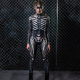 Halloween Kukombo 2023 Hot Halloween Print Horror Human Skeleton Jumpsuit Cosplay Costume Female Carnival Party Performance Clothing Tights