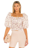 Kukombo Tops Women Square Collar Tops Puff Sleeve Bow Blouse Shirt Korean Fashion Sweet Honey Peach Print Crop Top Ladies Short Blouses