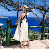 Kukombo 2022 Summer Dress Women White Sexy Elegant Halter Swing Vestidos Fashion Bohemian Pleated Bandage Beach Female Party Dresses