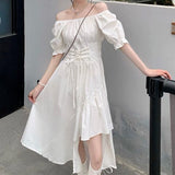 Christmas Gift Gothic Slit Black Summer Women's Dress 2021 Streetwear Puff Sleeve Bandage Square Collar Party Dresses Club Outfis Casual