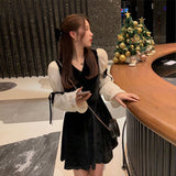Christmas Gift Vintage Mini Dress Lolita Women 2021 Autumn Lace Bow Velvet Evening Party Dress Female Casual Kawaii One Piece Dress Korean