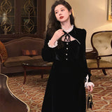 Kukombo  Spring Goth Lolita Dress Women Elegant Retro Patchwork Hepburn Party Midi Dress Female French High Street Korean Designer Dress