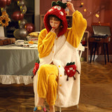 Christmas Gift Women's Pajamas Thick Warm Sleepwear Coral Fleece Robe Autumn and Winter Plush Plus Size Loose Home Clothes Nightgowns for Women