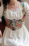 Kukombo French Romantic Dresses For Women 2022 Autumn Oil Painting Retro French Lace Square Collar Dress Elegant Robe Femme Vestidos