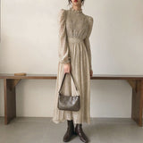 Christmas Gift BGTEEVER Vintage Stand Collar Ruched Sleeve A-line Dress Women Floral Print Elastic Waist Female Dress Spring Vestidos femme 202