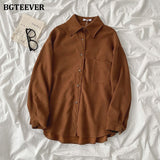 Christmas Gift BGTEEVER 2021 Spring New Chic Long Sleeve Women Blouses Tops Single-breasted One Pocket Loose Female Solid Shirts Blusas femme