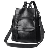 Kukombo Women Backpack PU Leather Fashion Casual Tassel Bags High Quality Female Shoulder Bag Large Capacity School Backpacks for Girls