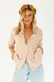 Kukombo Stylish Women's Classic-Fit Long Sleeve Lightweight Button Down Shirt  Vertical Stripes Oversize BF Style Top Blouses