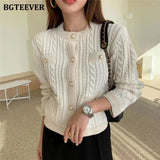 Christmas Gift BGTEEVER Elegant Women O-neck Knitted Cardigans Single-breasted Slim Twisted Sweater Female 2021 Autumn O-neck Outwear Tops