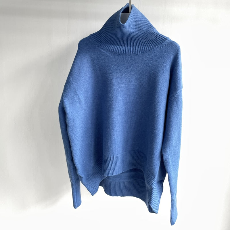 Christmas Gift 2021 Winter Thick Warm Sweater Turtleneck Oversize Pullovers Jumper Female Knitted Tops Irregular Hem Clothing