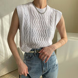 Kukombo 2022 Y2K Spring Autunm Women Sweaters Waistcoat Sleeveless Korean Style Knitted Vintage Wild Lady Short Vests SWV3277