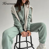 Christmas Gift Hirsionsan Cotton Sets Women 2021 New Autumn Winter Warm Casual Two Pieces Fleece Tops and Pants Loose Solid Sweatpants Pullover