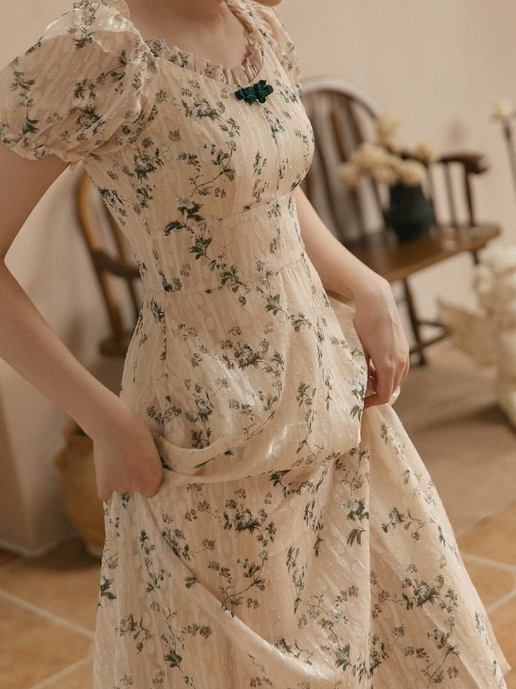 Kukombo Back to school outfit Summer Elegant Jacquard Midi Dress Vinta
