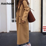 Christmas Gift Casual Black And Khaki Coat Women Long Sleeve Office Wear Elegant Long Coats Double Breasted Wide Waisted Pocket Coat