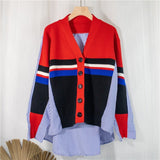 Kukombo 2022 Spring Women's Sweaters Patchwork Srtiped Knitting V-Neck Stylish Knitted Button Cardigans Loose Tops SWC1816