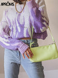 Christmas Gift Aproms Vintage Purple Flame Knitted Oversized Sweaters Women Winter Streetwear Warm Pullovers High Fashion Stretch Jumpers 2021