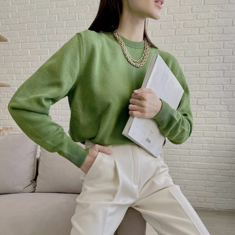 Christmas Gift Hirsionsan Basic Khaki Knitted Cashmere Sweaters Women 2021 New Winter Loose Solid Ladies Pullovers Warm Casual Knitwear Jumper