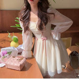 Kukombo 2023 Autumn Elegant Princess Dress Women Sweet Dot Party Long Sleeve Fairy Dress Female Casual Vintage Korean Kawaii Mini Dress