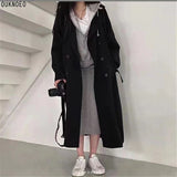 Christmas Gift Woman Windbreaker Coat Black Retro British Style Spring Medium Long Korean Preppy Style 2021 Fashion Loose Women Oversize Coat