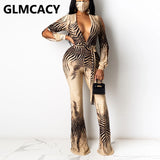 Kukombo Women Long Slit Sleeve V Neck Regular Jumpsuit Elegant OL Wok Overalls Jumpsuit