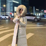 Christmas Gift New Style Down Padded Jacket Women's Mid-length Over The Knee Korean Loose Thick Fur Collar Coat Winter Clothes Women