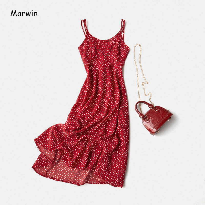 Christmas Gift Marwin New-Coming Spring Summer Holiday Dress Cross Spaghetti Strap Open Back Dot Beach Style Ankle-Length Women Dresses