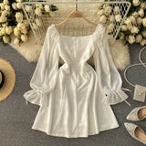 Spring Vintage Dress Women A-Line Side Bandage Corset Lady's Dress Puff Sleeve Knee-Length Female Gothic Style Party Vestido