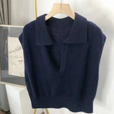 Christmas Gift 2022 New Spring Autumn Women Sweaters Pullovers Striped Sleeveless Knitted POLO Collar Wild Short Vests SWV3092JX