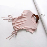 Kukombo Sexy V Neck Cropped Tank Tops Women Drawstring Tie Up Front Camis Candy Colors Streetwear Slim Fit Ribbed Crop Top