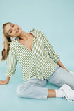 Kukombo Stylish Women's Classic-Fit Long Sleeve Lightweight Button Down Shirt  Vertical Stripes Oversize BF Style Top Blouses