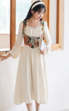 Kukombo French Romantic Dresses For Women 2022 Autumn Oil Painting Retro French Lace Square Collar Dress Elegant Robe Femme Vestidos