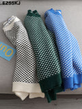 Christmas Gift oversize blue dot Sweater Pullovers Women winter autumn thick O-neck chic 2021 sweater long sleeve sweater top