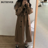 Christmas Gift BGTEEVER Vintage Brown Oversized Women Windbreaker Coats 2021 Autumn Lapel Double Breasted Sashes Loose Ladies Trench Coats