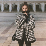 Christmas Gift Thousand bird check lamb cashmere coat fur one-piece cardigan women's winter Korean loose thickened jacket motorcycle suit