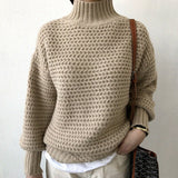 Kukombo Elegant Turtleneck Thick Women Sweater Winter Striped Jumpers Female Brief Loose Knit Pullovers 2022 Warm Sweater Tops