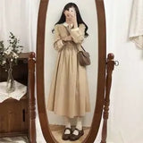 Kukombo Vintage Old Long Sleeve Midi Dress Women Autumn Korean Fashion Elegant Japanese Kawaii  Chic Trendy Kpop Clothes 2022