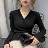 Christmas Gift V-neck Sweater Women Knitted Bottoming Shirt 2021 Autumn New Solid Slim Pullover Casual Long Sleeve Soft Outside Sweater
