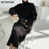 Christmas Gift BGTEEVER Stylish Thick Turtleneck Long Twisted Knitted Jumper Dress Women Winter Warm Loose Straight Sweater Vestidos Femme 2021