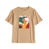 Christmas Gift Hirsionsan Aesthetic Printed T Shirts Women 2021 New Soft Vintage Loose Tees Abstract Graphic Cotton Tshirts Summer Casual Tops
