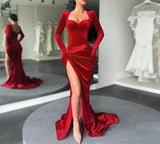 Kukombo Elegant Evening Gala Dresses Women Square Collar Long Sleeve With Gloves Folds High Slit Floor Length Dress Autumn 2022