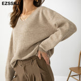 Christmas Gift Basic Thick Loose v-neck oversize Sweater Pullover Women Autumn winter Casual long Sleeve Sweater For women Chic Jumpers top