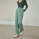 Christmas Gift FANSILANEN Office Lady High Street Pants Women 2021 New Autumn Loose Straight Pants Black Green All-match Casual Trousers