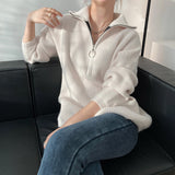 Christmas Gift Hirsionsan Zipper Turn-down Collar Autumn Sweaters Women Cashmere Soft Loose Solid Female Knited Pullovers 2021new Thick Jumper