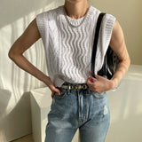 Kukombo 2022 Y2K Spring Autunm Women Sweaters Waistcoat Sleeveless Korean Style Knitted Vintage Wild Lady Short Vests SWV3277