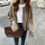 Kukombo Autumn Elegant Warm Sweater Cardigan Fashion Loose Thick V-neck Knitted Sweater Gentle Vintage Winter Clothes Women Tops 16053