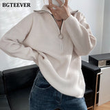 Christmas Gift BGTEEVER Autumn Winter Zipper Turtleneck Sweaters Women Casual Thick Long Pullover Jumpers Female Loose Knitting Tops 2021