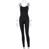 Kukombo strap women long jumpsuit bodycon streetwear fitness sportswear summer clothes lounge wear club outfit body