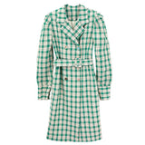 Kukombo  Spring Plaid Oversized Blazer Women Single Breasted Lace Up Mid-length Suit Jacket Ladies High Quality Outerwear